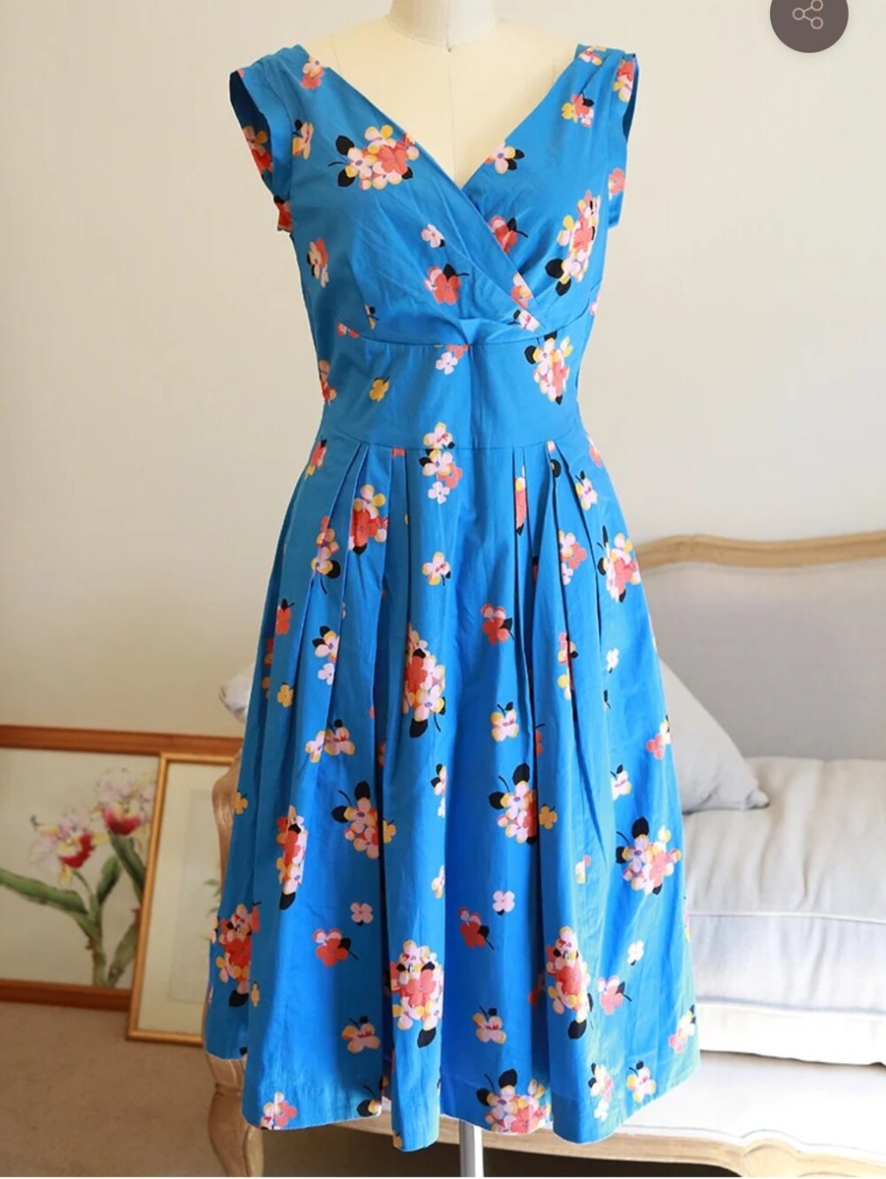 Emily And Fin Florence Blue Floral Fit-and-Flare Dress Size 16UK - Picture 6 of 6
